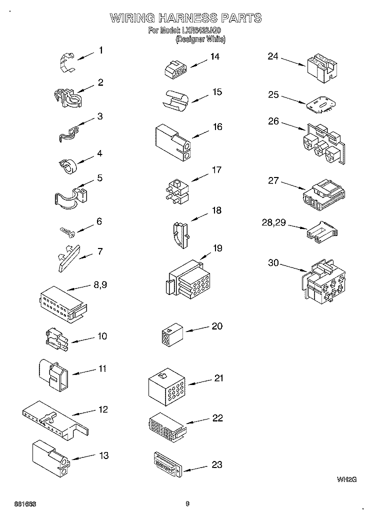 WIRING HARNESS Diagram and Parts List for LXR6432JQ0  Whirlpool Washer