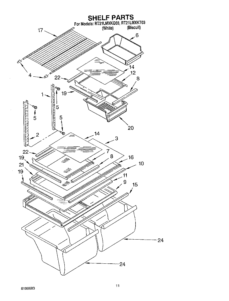 SHELF PARTS, OPTIONAL PARTS Diagram and Parts List for RT21LMXKQ03  Roper Refrigerator
