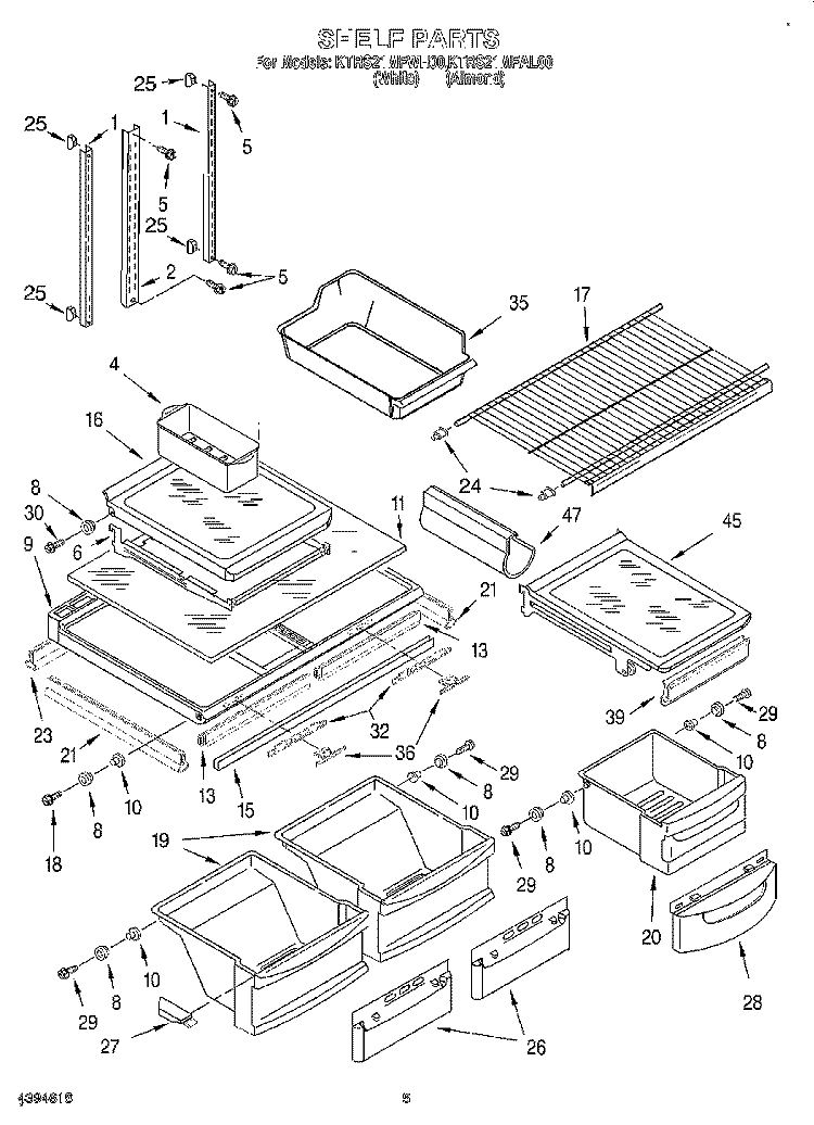 SHELF Diagram and Parts List for KTRS21MFAL00  KitchenAid Refrigerator