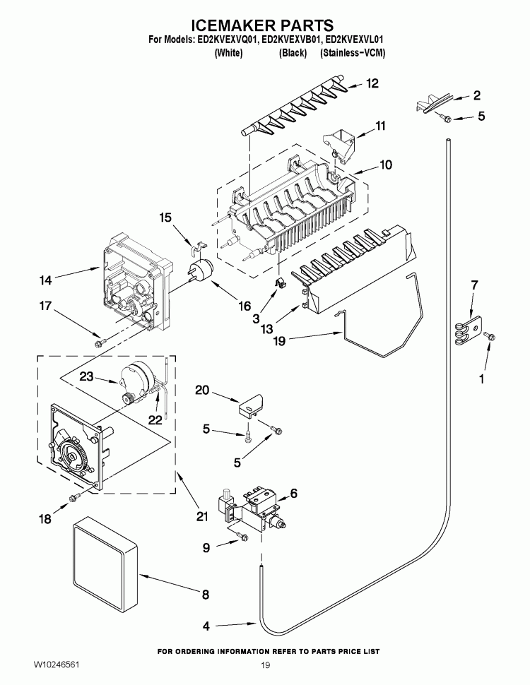 ICEMAKER PARTS Diagram and Parts List for ED2KVEXVB01  Whirlpool Refrigerator