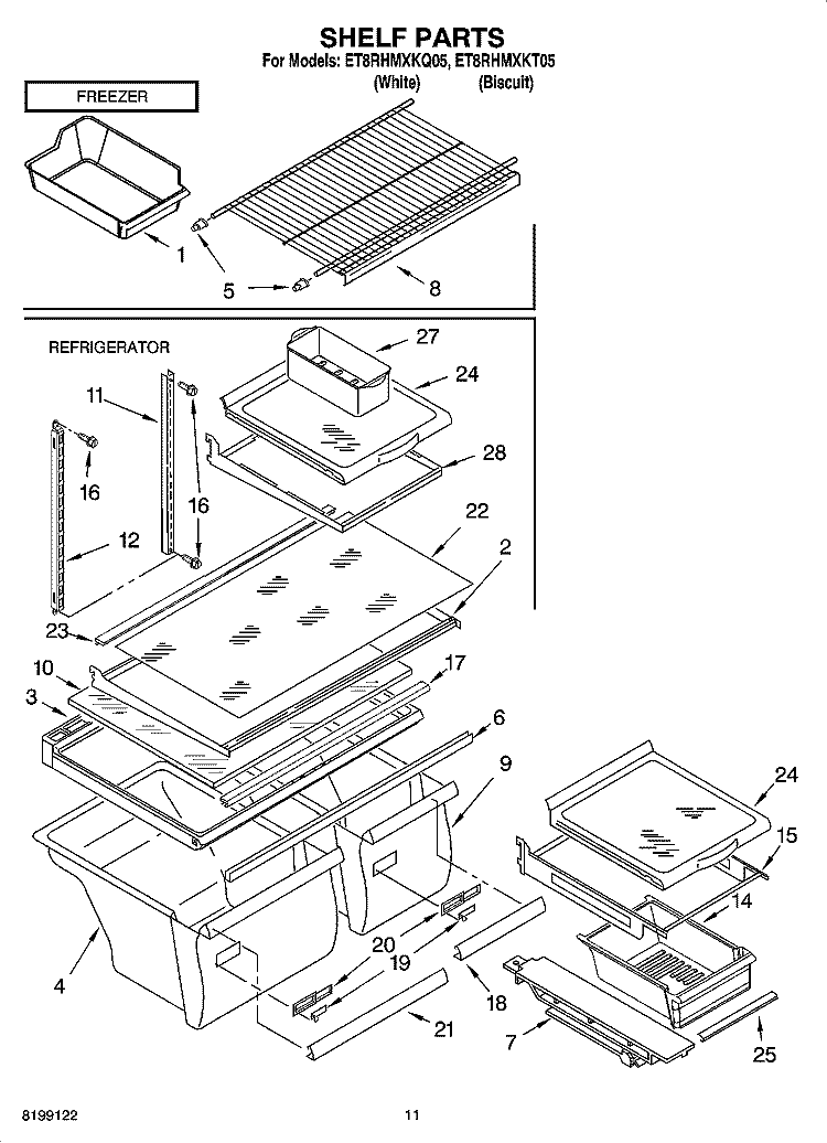 SHELF PARTS, OPTIONAL PARTS Diagram and Parts List for ET8RHMXKT05  Whirlpool Refrigerator