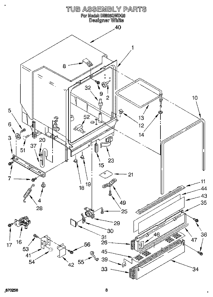 TUB ASSEMBLY Diagram and Parts List for DU925QWDQ0  Whirlpool Dishwasher