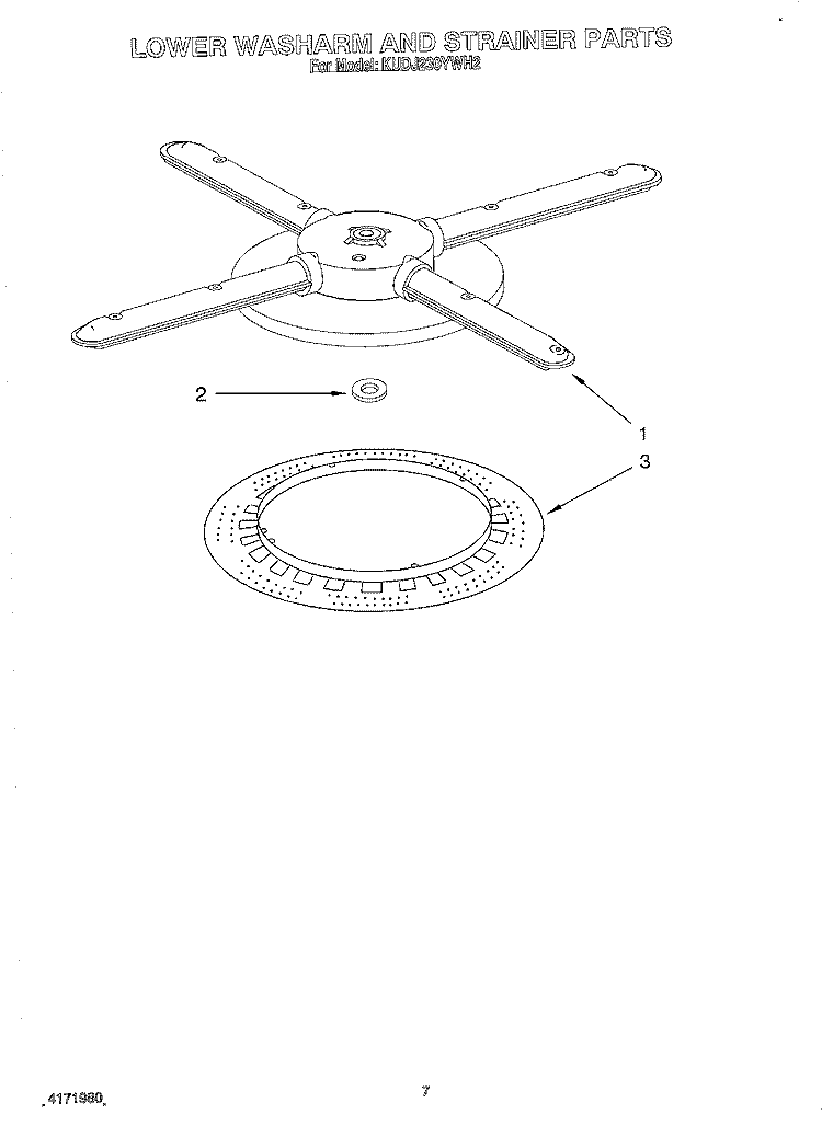 LOWER WASHARM AND STRAINER Diagram and Parts List for KUDJ230YWH2  KitchenAid Dishwasher