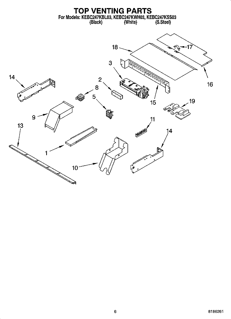 TOP VENTING PARTS, OPTIONAL PARTS Diagram and Parts List for KEBC247KBL03  KitchenAid Wall Oven