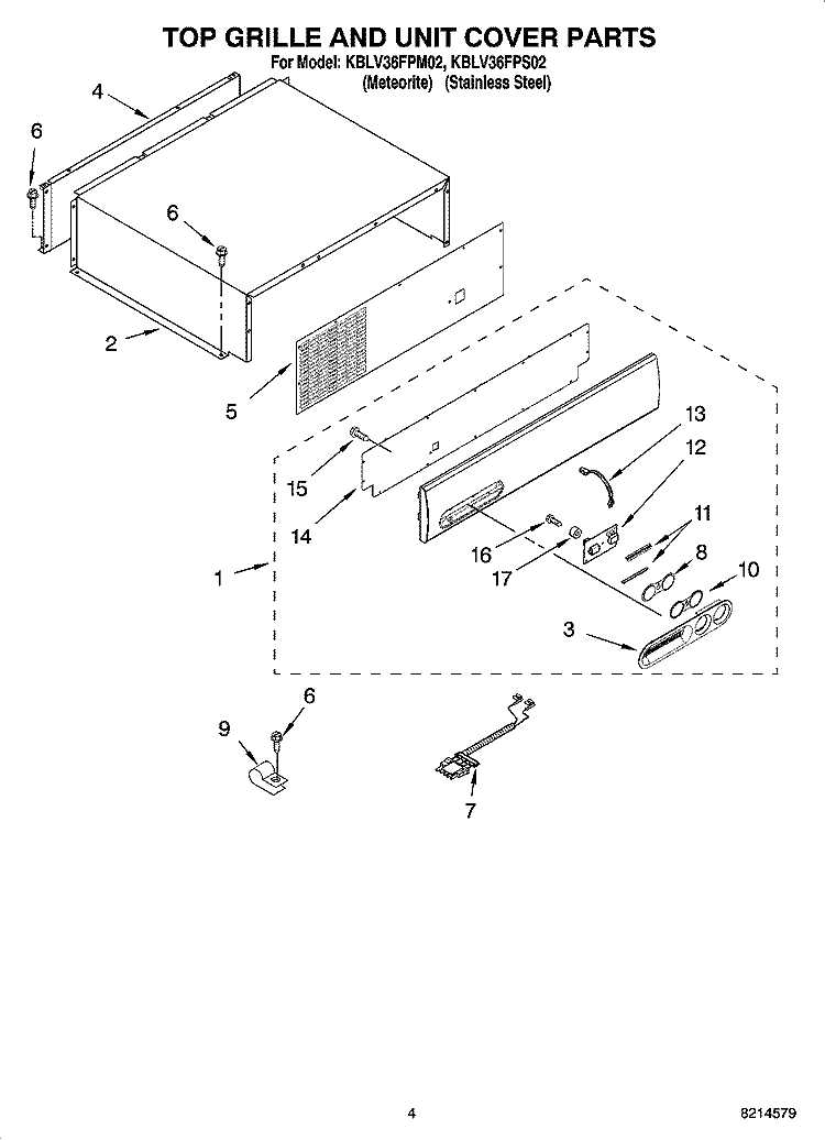 TOP GRILLE AND UNIT COVER PARTS Diagram and Parts List for KBLV36FPS02  KitchenAid Refrigerator