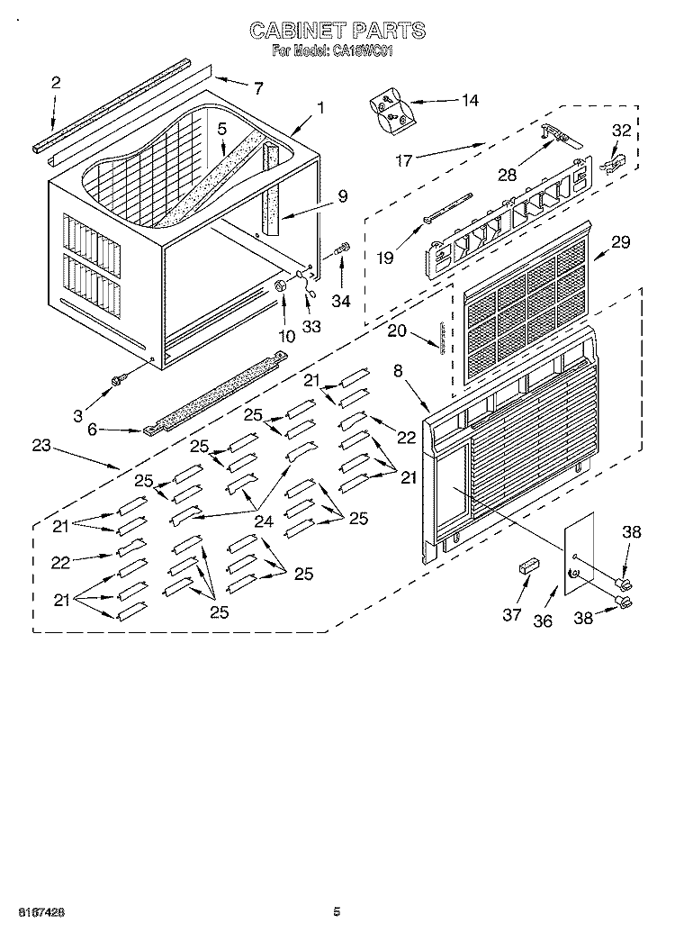 CABINET Diagram and Parts List for CA18WC01  Crosley Air Conditioner