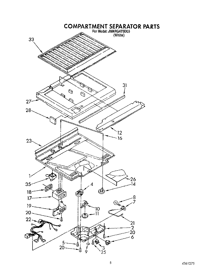 COMPARTMENT SEPARATOR Diagram and Parts List for JWARG475D00  Whirlpool Refrigerator