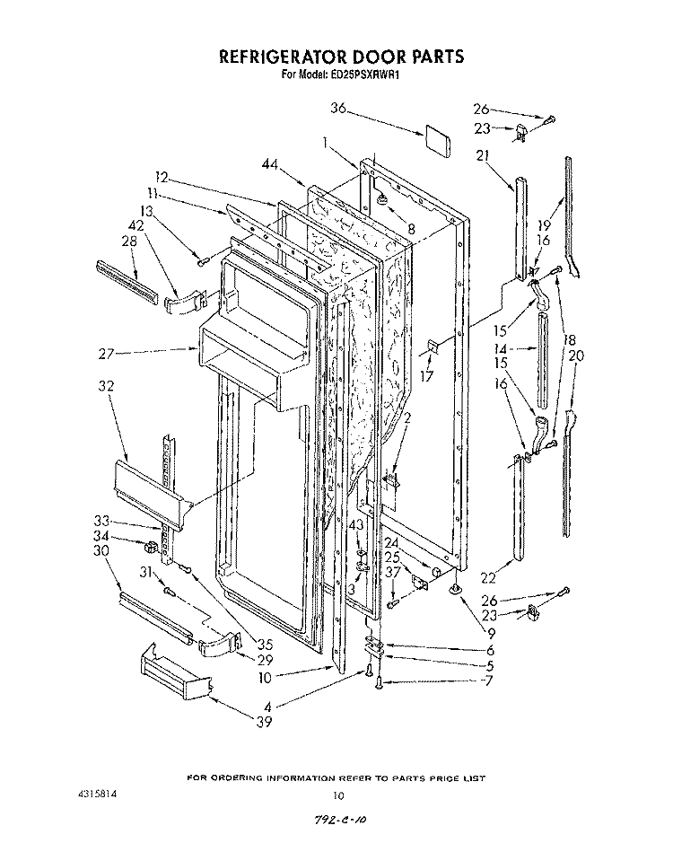 REFRIGERATOR DOOR Diagram and Parts List for ED25PSXRWR1  Whirlpool Refrigerator