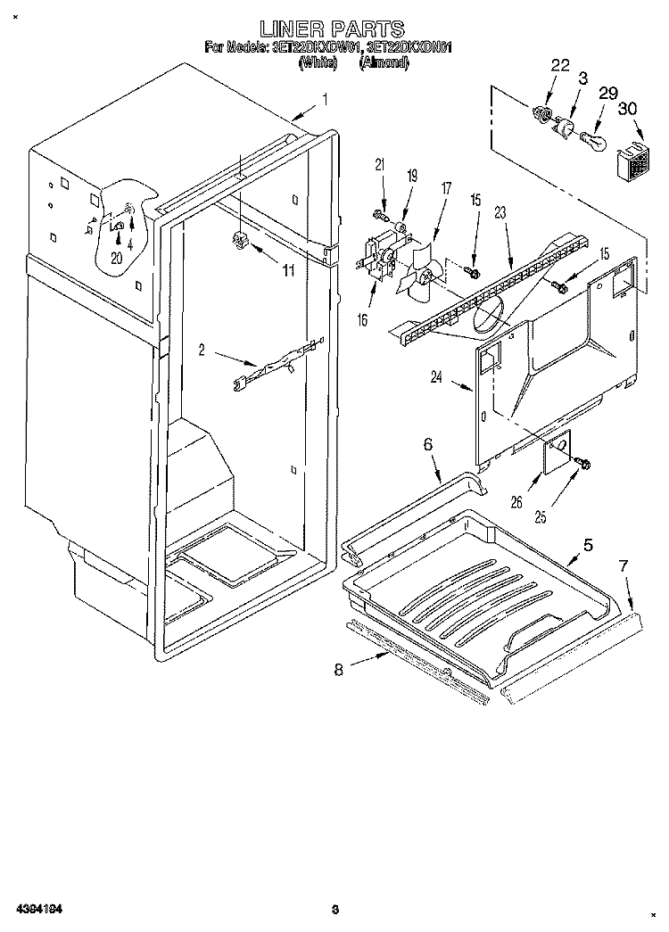 LINER Diagram and Parts List for 3ET22DKXDN01  Whirlpool Refrigerator