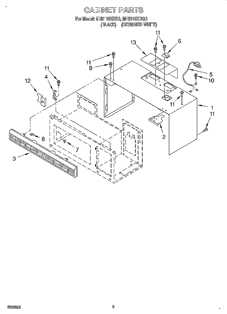 CABINET Diagram and Parts List for MH6110XBB6  Whirlpool Microwave