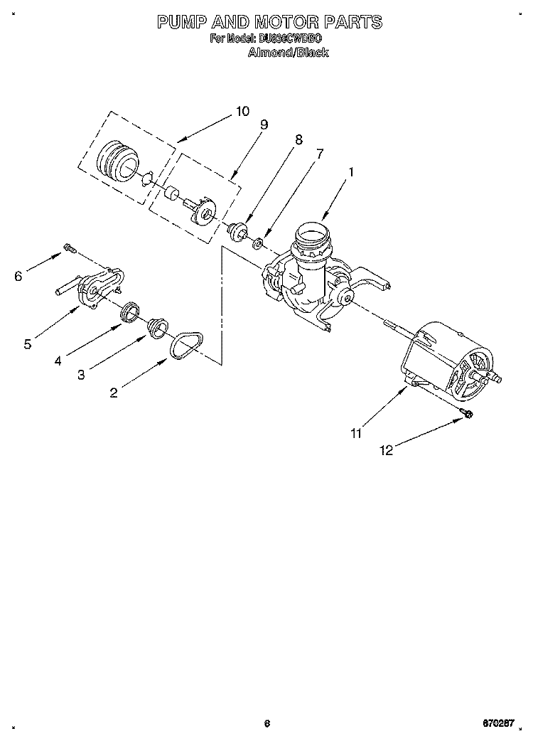 PUMP AND MOTOR Diagram and Parts List for DU830CWDB0  Whirlpool Dishwasher