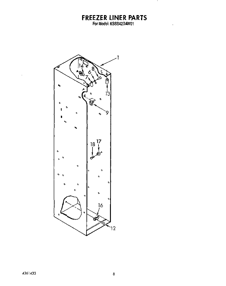 FREEZER LINER Diagram and Parts List for KSSS42DAW01  KitchenAid Refrigerator