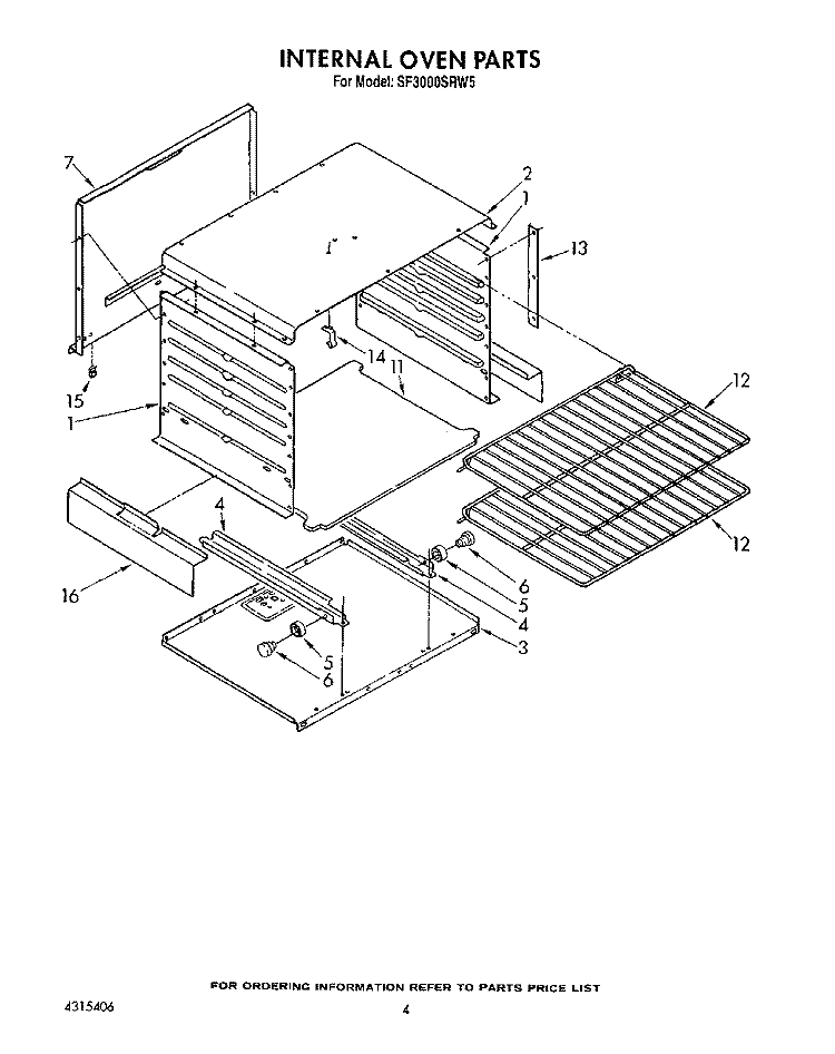 INTERNAL OVEN Diagram and Parts List for SF3000SRW5  Whirlpool Range