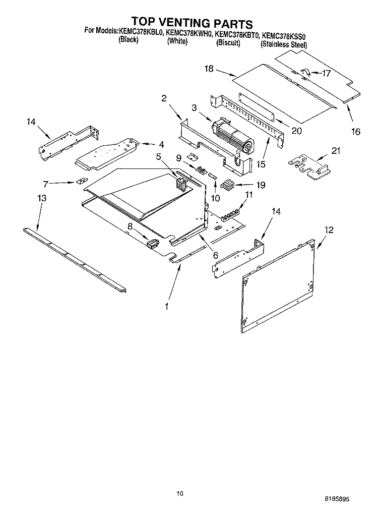 TOP VENTING Diagram and Parts List for KEMC378KSS0  KitchenAid Microwave Oven Combo