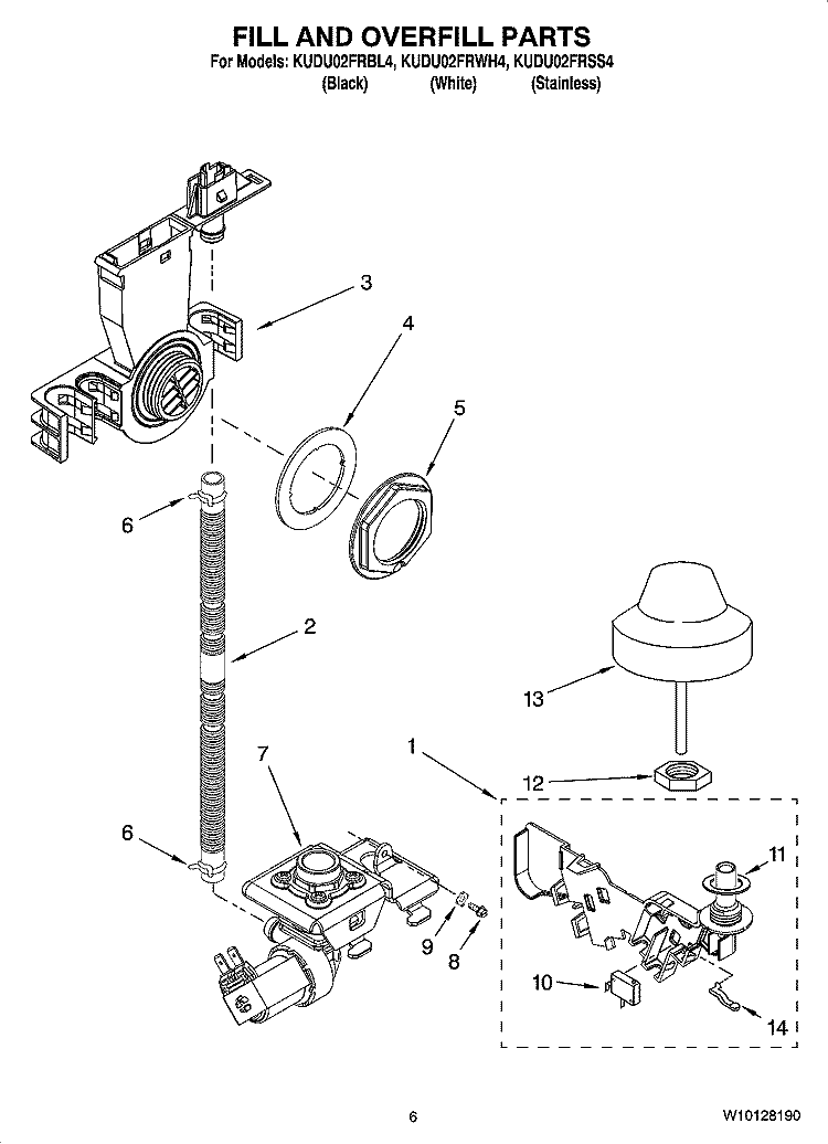 FILL AND OVERFILL PARTS Diagram and Parts List for KUDU02FRBL4  KitchenAid Dishwasher