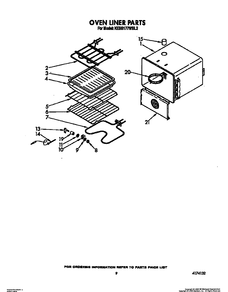 OVEN LINER Diagram and Parts List for KEBS177WAL2  KitchenAid Wall Oven