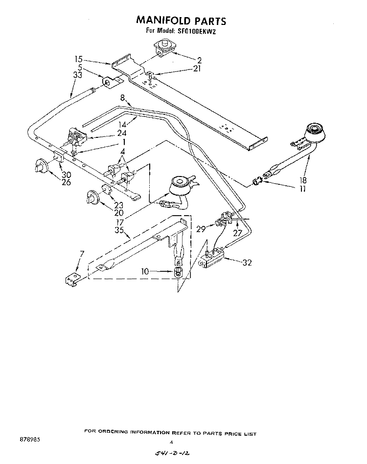 MANIFOLD Diagram and Parts List for SF0100EKW2  Whirlpool Range