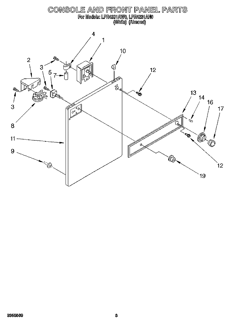 CONSOLE AND FRONT PANEL Diagram and Parts List for LPR4231AW0  Whirlpool Washer