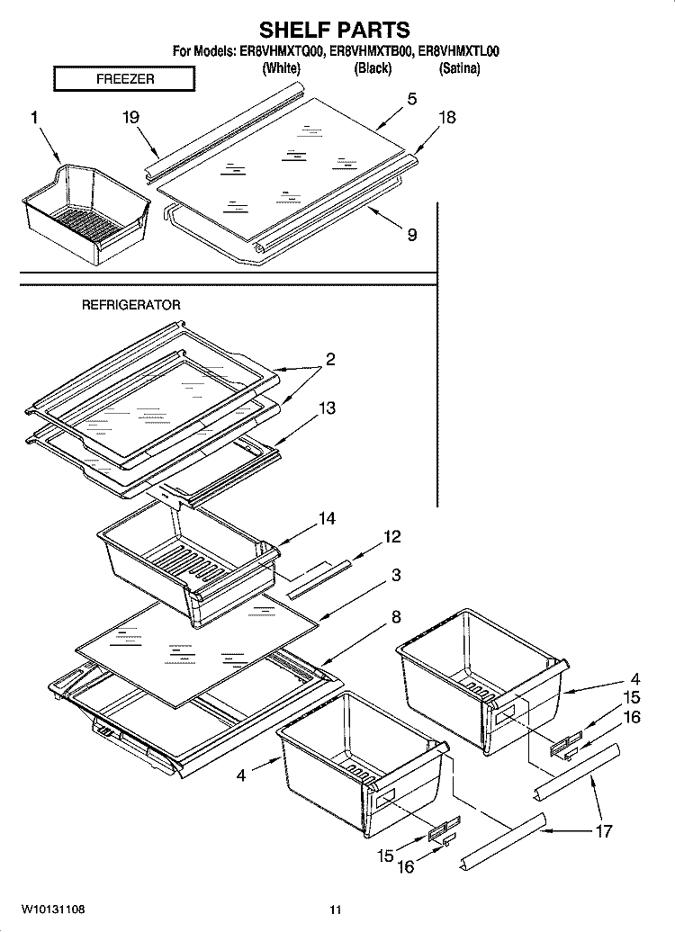SHELF PARTS, OPTIONAL PARTS Diagram and Parts List for ER8VHMXTQ00  Whirlpool Refrigerator