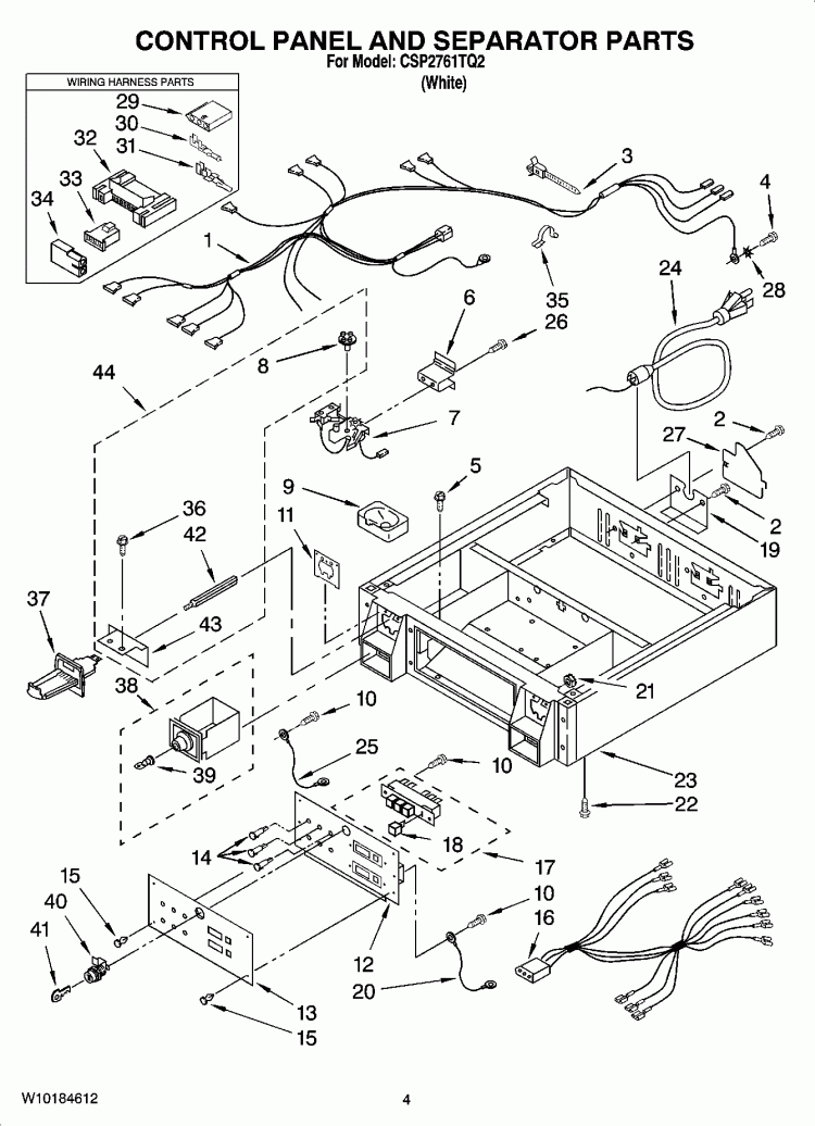 CONTROL PANEL AND SEPARATOR PARTS Diagram and Parts List for CSP2761TQ2  Whirlpool Dryer