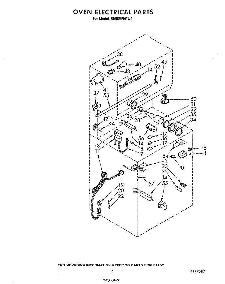 OVEN ELECTRICAL Diagram and Parts List for SE960PEPW2  Whirlpool Range