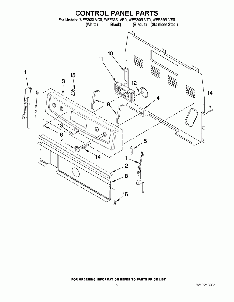 CONTROL PANEL PARTS Diagram and Parts List for WFE366LVQ0  Whirlpool Range