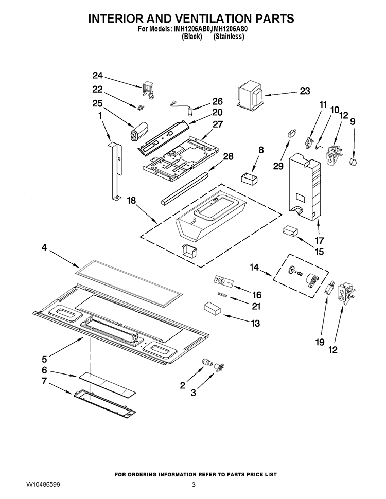 INTERIOR AND VENTILATION PARTS Diagram and Parts List for IMH1205AS0  Whirlpool Microwave
