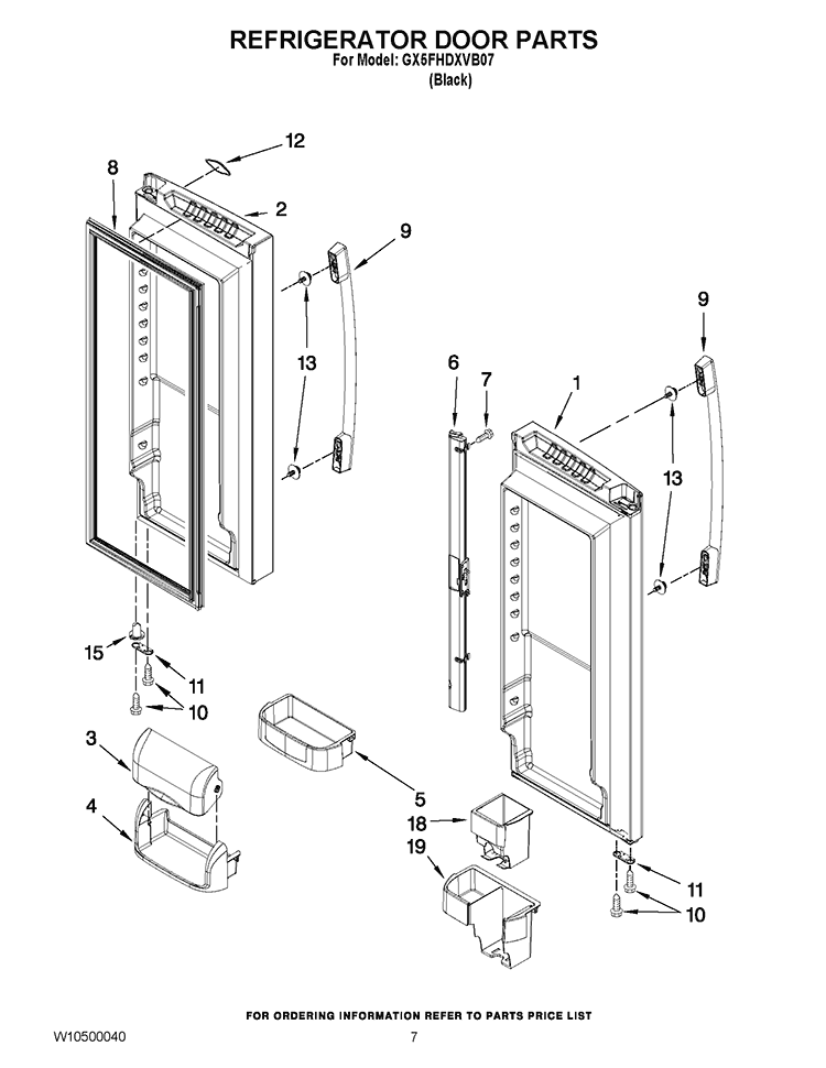 REFRIGERATOR DOOR PARTS Diagram and Parts List for GX5FHDXVB07  Whirlpool Refrigerator