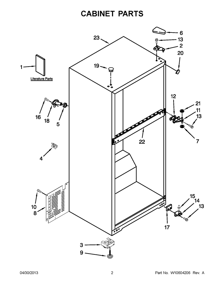 CABINET PARTS Diagram and Parts List for W8RXNGMWQ04  Whirlpool Refrigerator