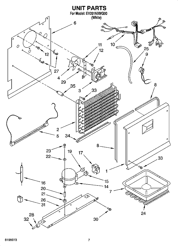 UNIT PARTS, OPTIONAL PARTS (NOT INCLUDED) Diagram and Parts List for EV201NXMQ00  Whirlpool Freezer