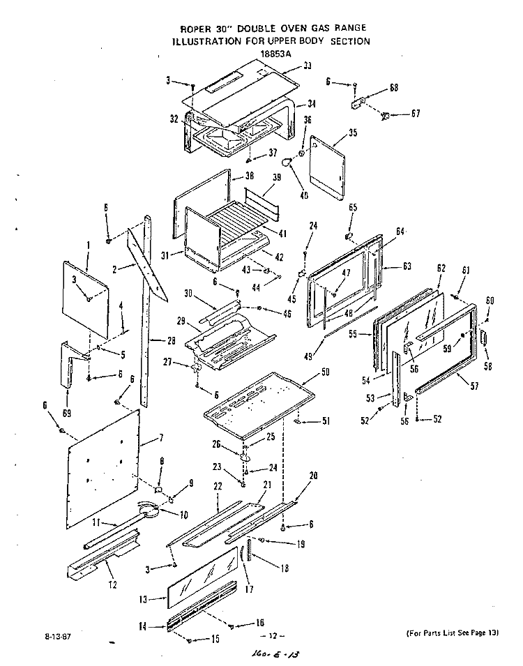UPPER BODY Diagram and Parts List for 1885W3A  Roper Range