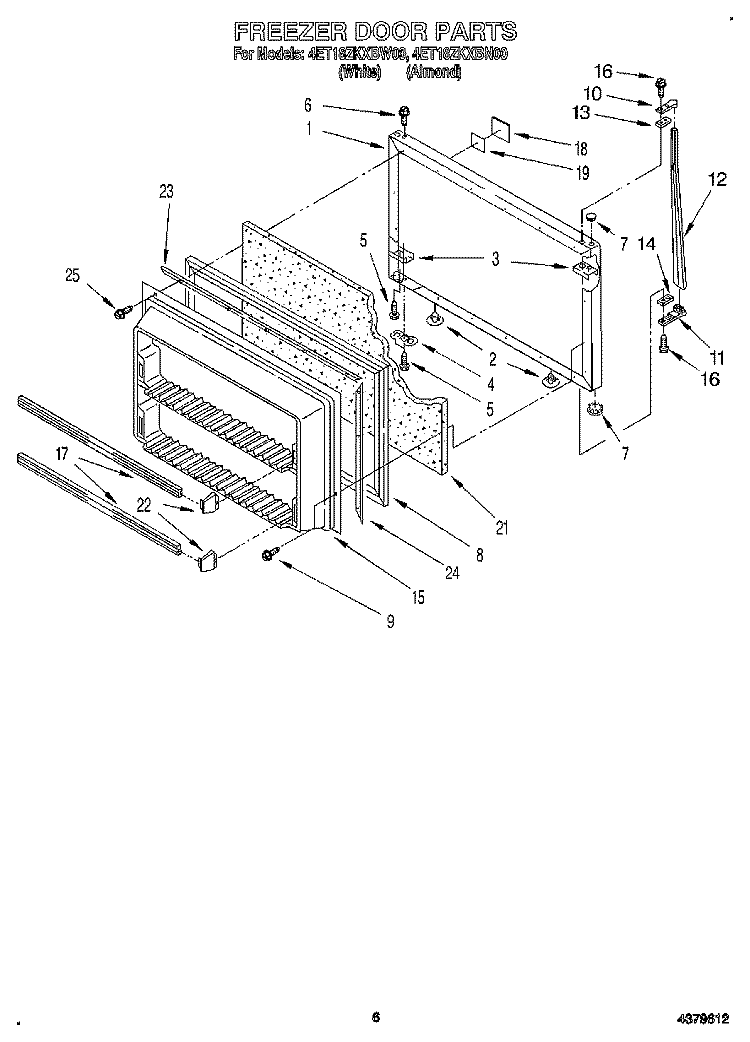 FREEZER DOOR Diagram and Parts List for 4ET18ZKXBW00  Whirlpool Refrigerator