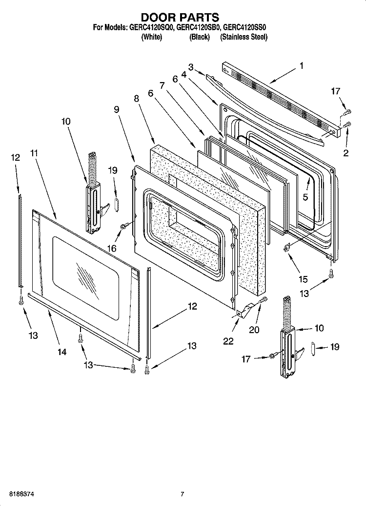 DOOR PARTS, OPTIONAL PARTS Diagram and Parts List for GERC4120SB0  Whirlpool Range