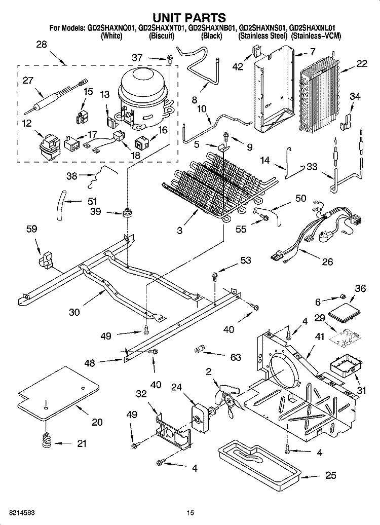 UNIT PARTS Diagram and Parts List for GD2SHAXNL01  Whirlpool Refrigerator