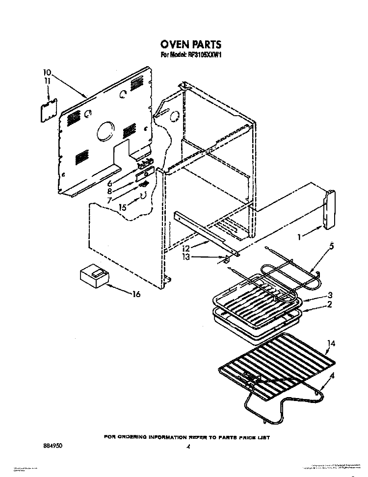 OPTIONAL, OVEN Diagram and Parts List for RF3105XXW1  Whirlpool Range