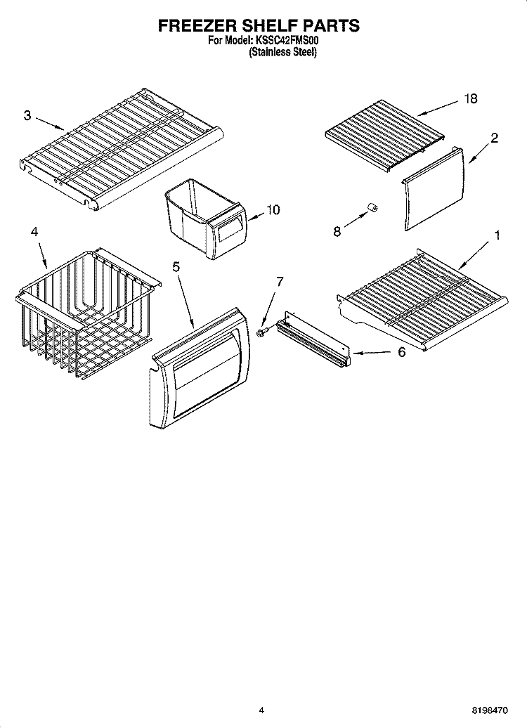 FREEZER SHELF PARTS Diagram and Parts List for KSSC42FMS00  KitchenAid Refrigerator