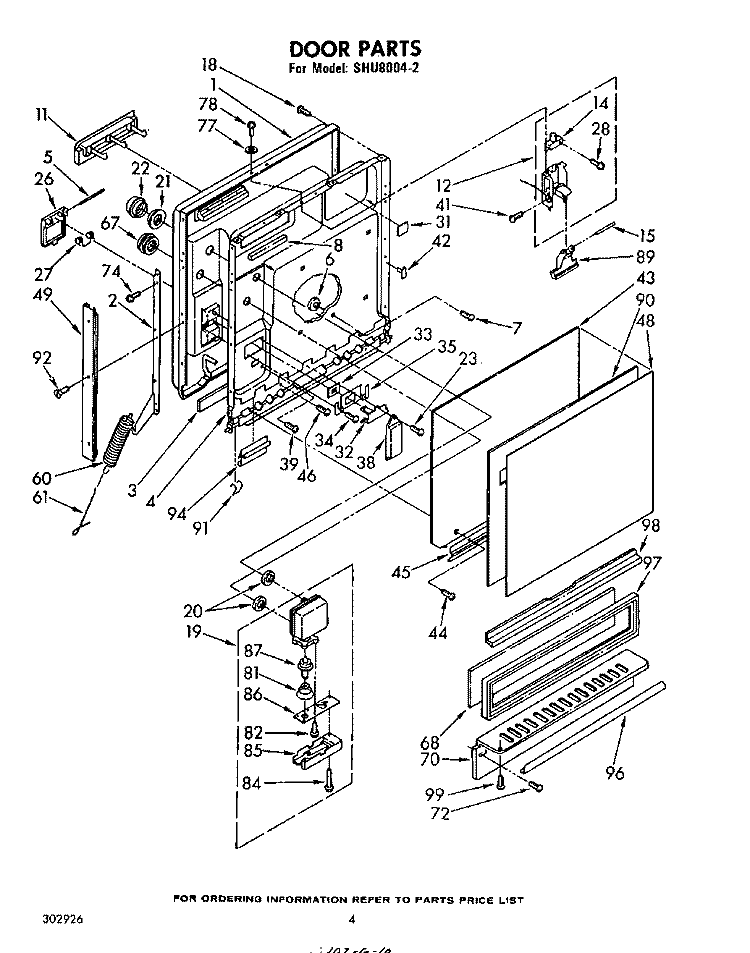 DOOR Diagram and Parts List for SHU80042  Whirlpool Dishwasher