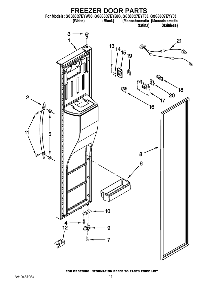 FREEZER DOOR PARTS Diagram and Parts List for GSS30C7EYW03  Whirlpool Refrigerator