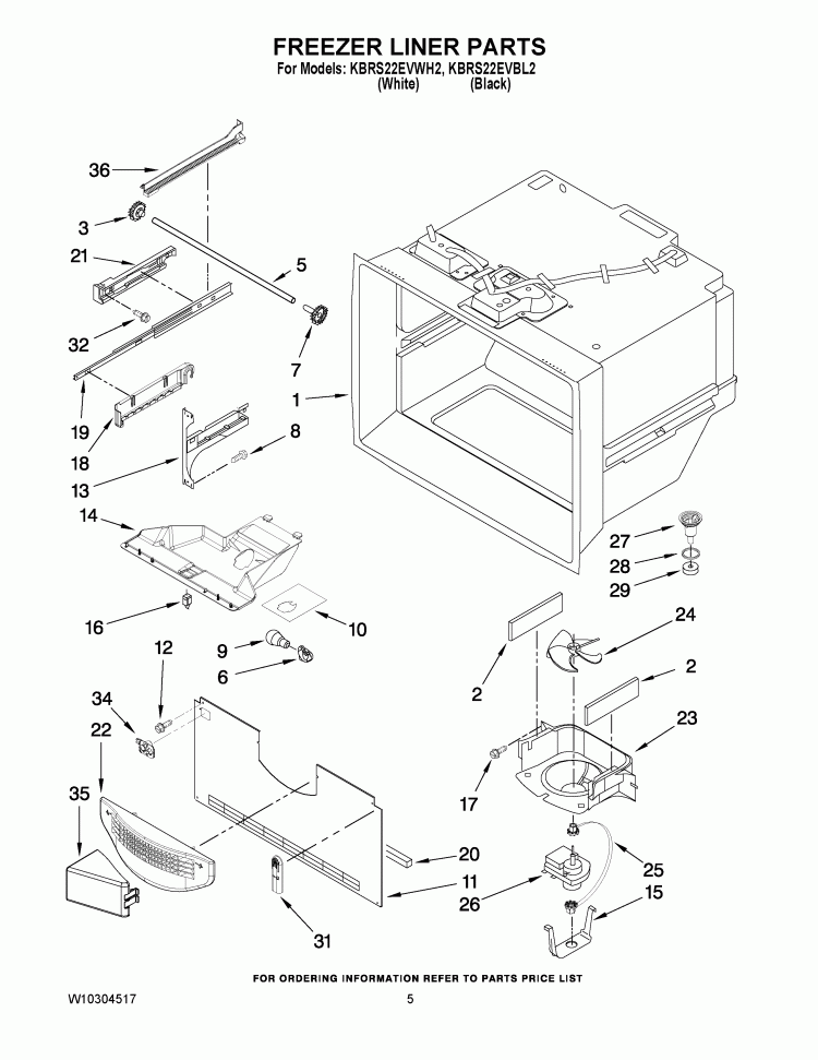 FREEZER LINER PARTS Diagram and Parts List for KBRS22EVBL2  KitchenAid Refrigerator