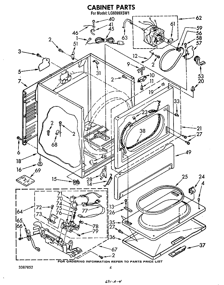 CABINET Diagram and Parts List for LG6099XSW1  Whirlpool Dryer