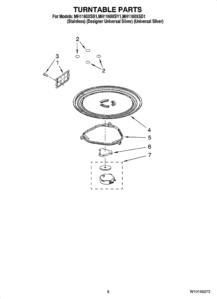 TURNTABLE PARTS Diagram and Parts List for MH1160XSD1  Whirlpool Microwave