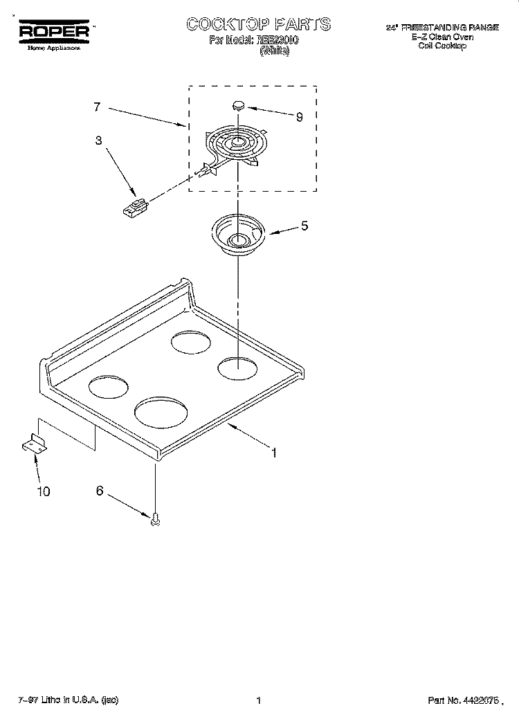 COOKTOP Diagram and Parts List for REE23000  Roper Range