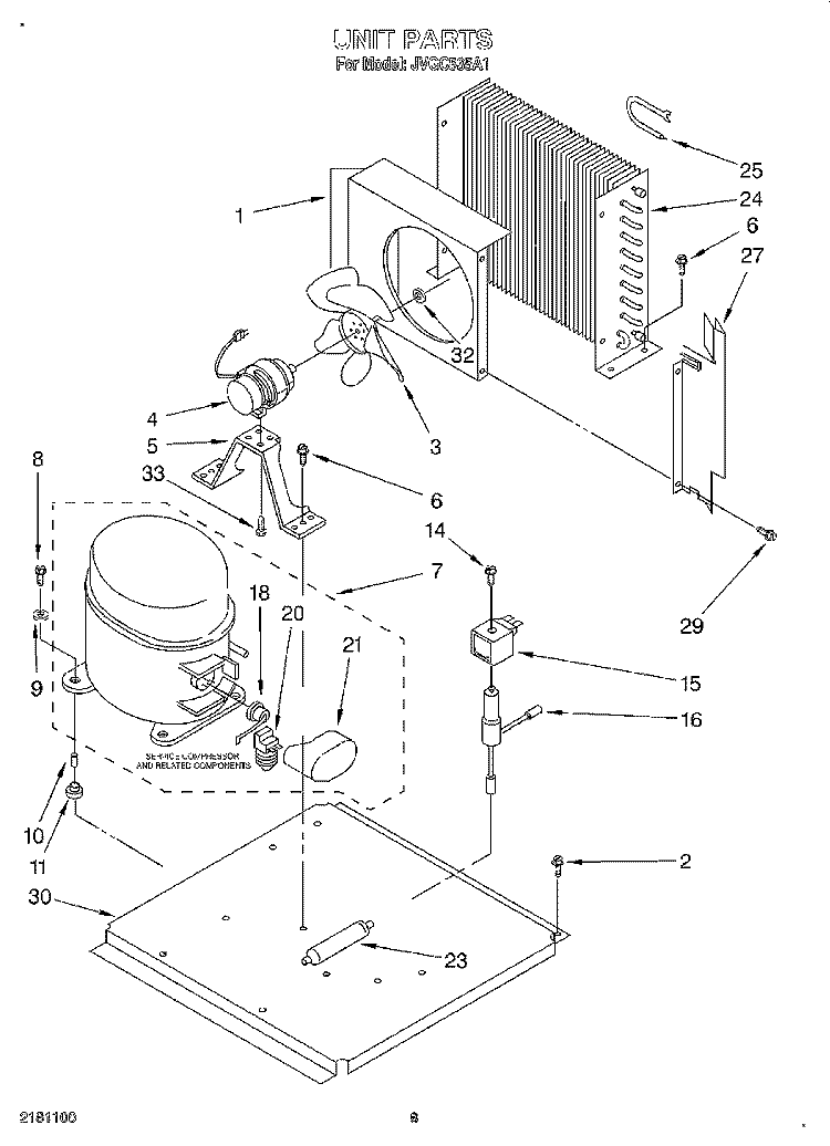 UNIT Diagram and Parts List for JVGC535A1  Whirlpool Ice Maker