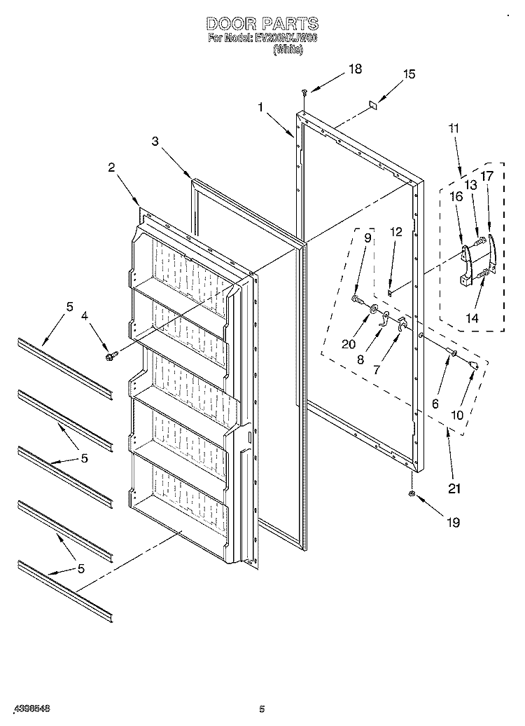 DOOR Diagram and Parts List for EV200NXJW00  Whirlpool Freezer