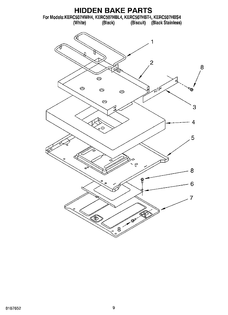 HIDDEN BAKE Diagram and Parts List for KERC507HBS4  KitchenAid Range