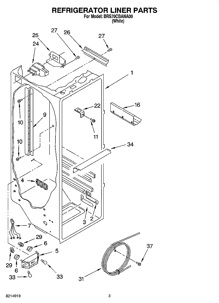 REFRIGERATOR LINER PARTS Diagram and Parts List for BRS70CBANA00  Whirlpool Refrigerator