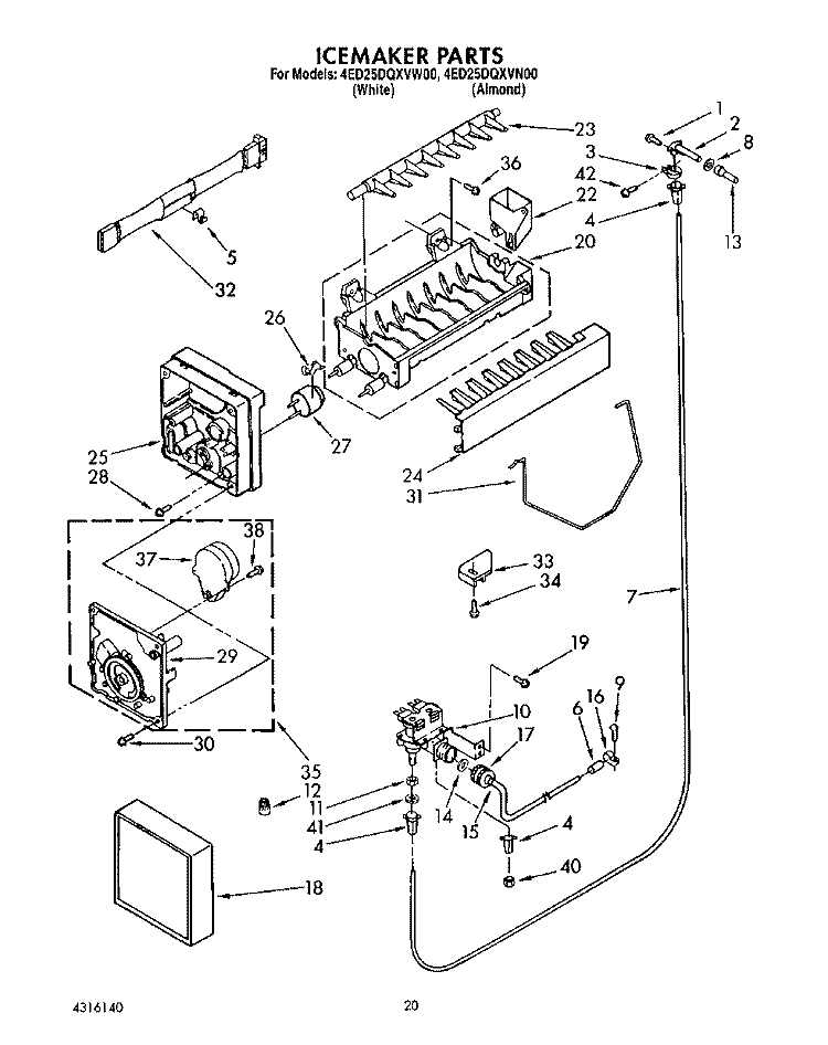 ICEMAKER , NOT ILLUSTRATED Diagram and Parts List for 4ED25DQXVN00  Whirlpool Refrigerator