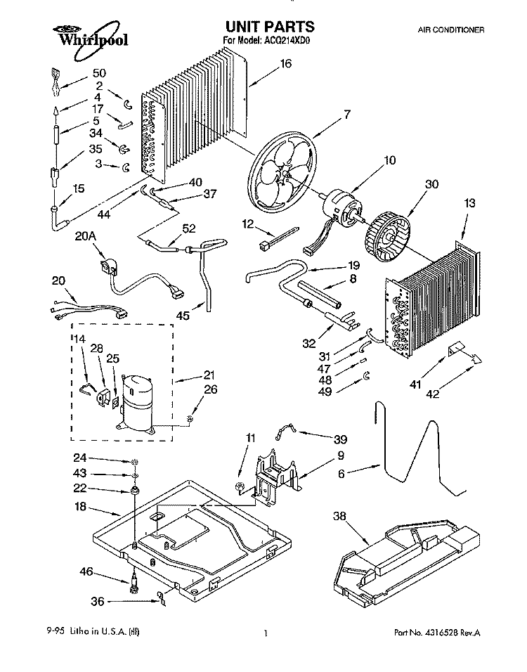 UNIT, LITERATURE Diagram and Parts List for ACQ214XD0  Whirlpool Air Conditioner