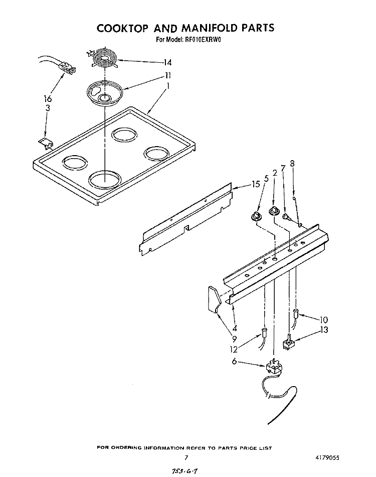 COOKTOP AND MANIFOLD Diagram and Parts List for RF010EXRW0  Whirlpool Range