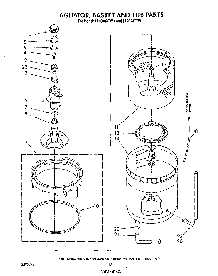 AGITATOR, BASKET AND TUB Diagram and Parts List for LT7000XTF1  Whirlpool Washer Dryer Combo